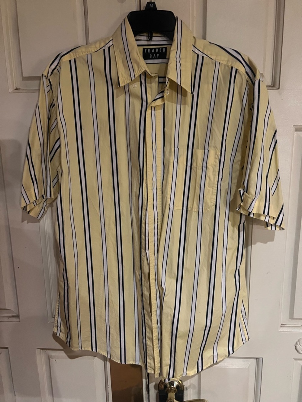 Trader Bay Yellow Short-Sleeve Button-Up with Navy & White Stripes